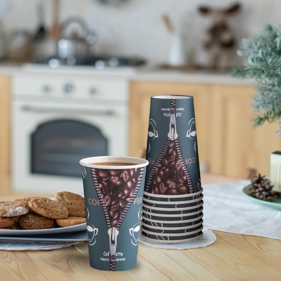 Paper Coffee Cups - 180 Count, Disposable Cups 5 Ounce Zipper Pattern Cups - Picture 2 of 5